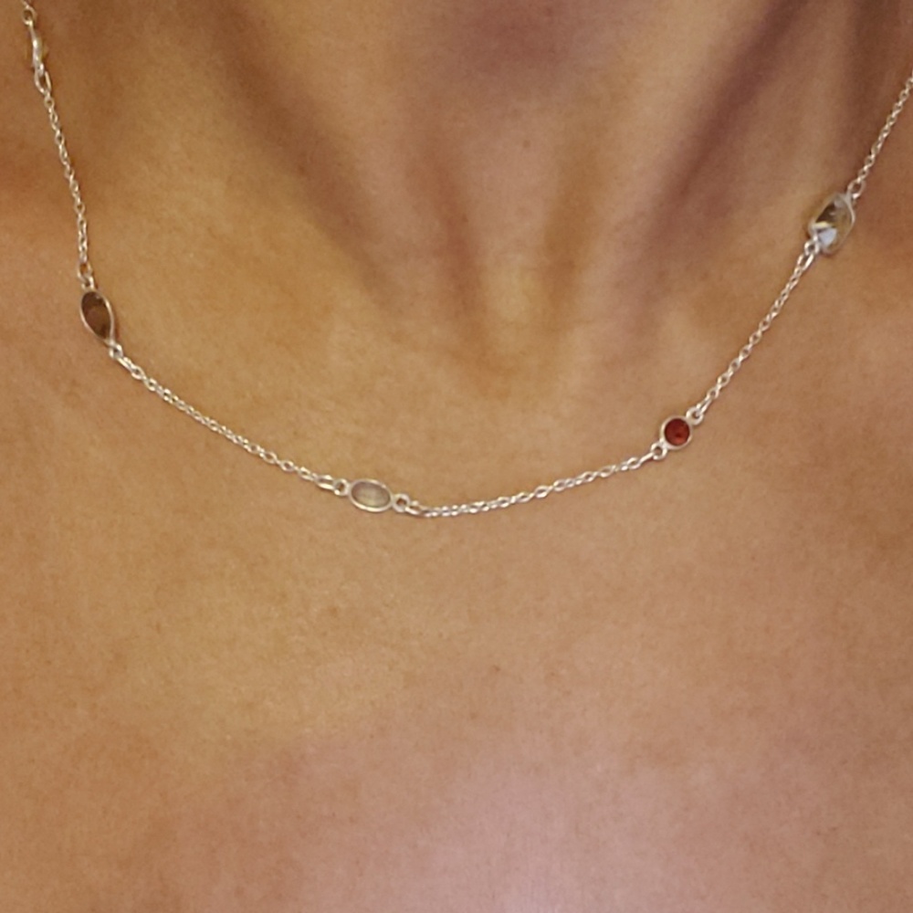 Amethyst Citrine and Garnet Silver Necklace